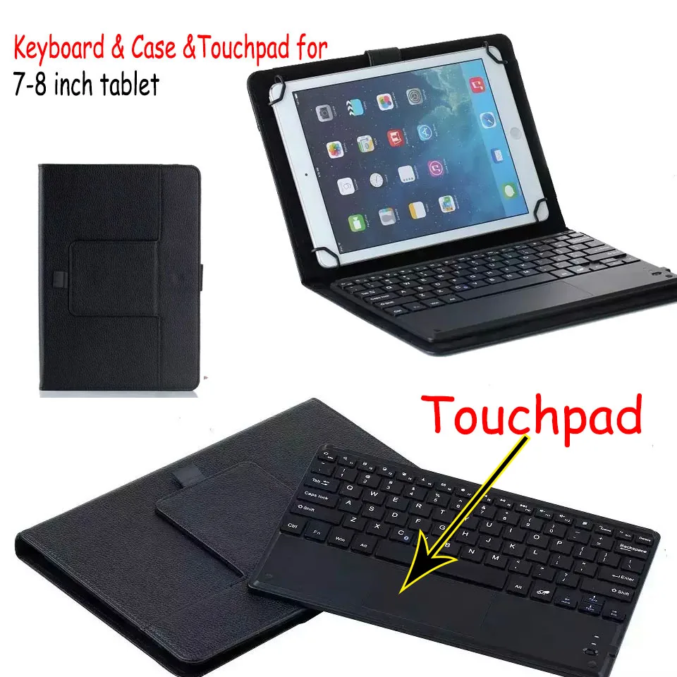 Universal Dechatable Bluetooth Keyboard w/ Touchpad & PU Leather Case Cover For Dell Venue 8 Pro