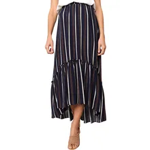 Асимметричный подол в полоску с завышенной талией Летняя Пляжная шифоновая Женская Цыганская длинная трикотажная обтягивающая юбка-макси Женская юбка