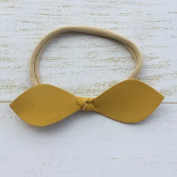 

120pcs/lot Handmade Faux Leather Hair Bow Baby Knot Bow Headband Soft Nylon Hair Band For Babys