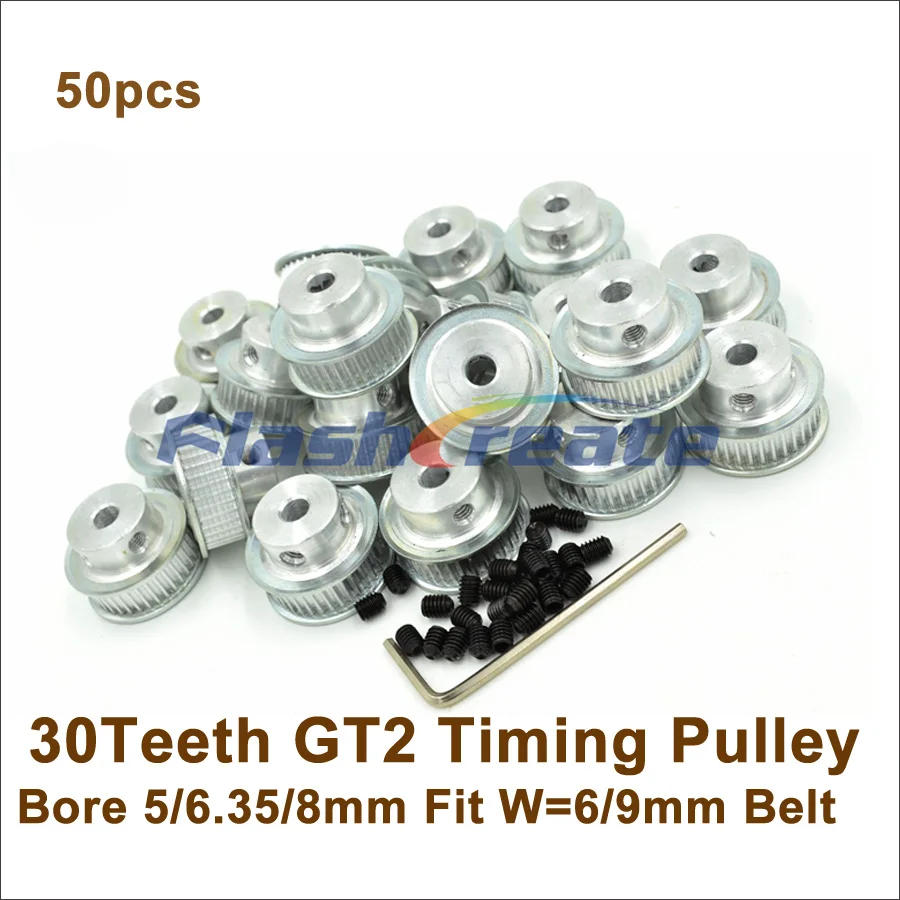 

50pcs 30 Teeth GT2 Timing Pulley Bore 5/6/6.35/8mm Fit Width 6/10mm GT2 Timing Belt 30T 30Teeth 2GT Pulley For 3D Printer
