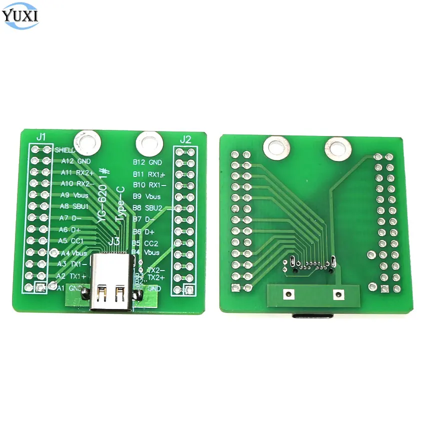 

YuXi 2pcs USB 3.1 Type-C Connector 24Pin Female Socket PCB Adapter 12P+12P Double Row Experimental Electronic Circuirt Board