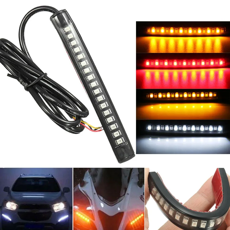 

Universal Flexible 17 LED Motorcycle DRL Brake Light Turn Signal Light Strip Number License Plate Light Flashing Tail Stop Light