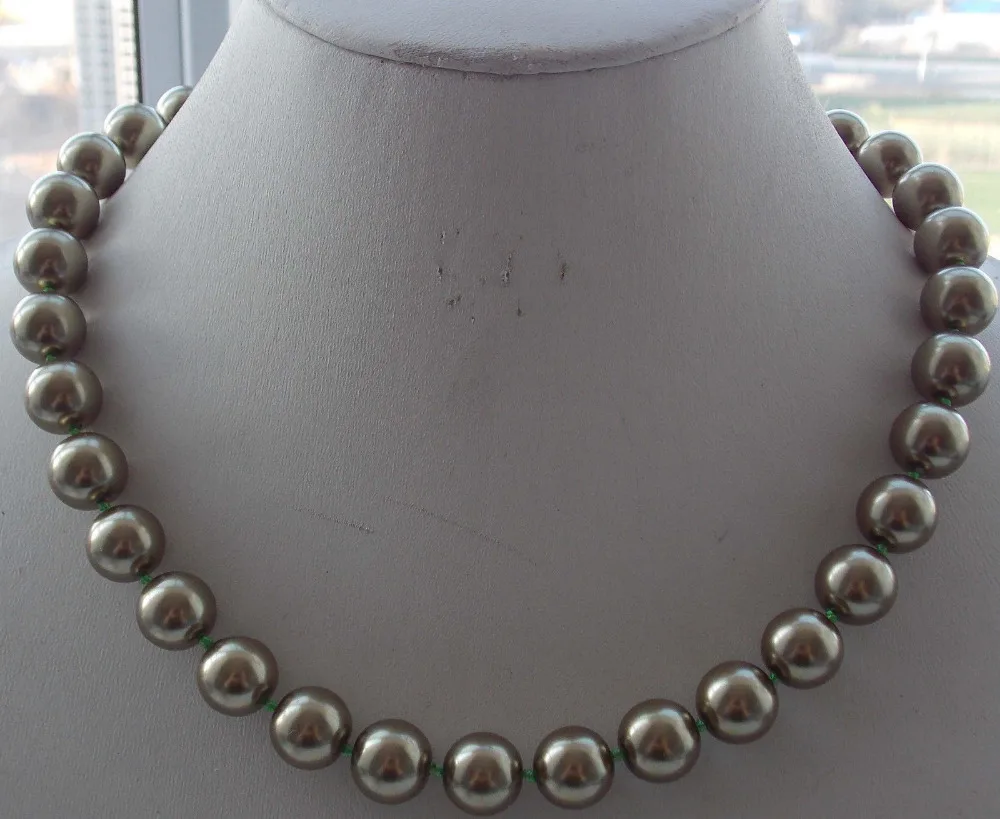 

Free Shipping >> 12mm Green Yellow South Sea Shell Pearl Round Beads Necklace 18'' F-15