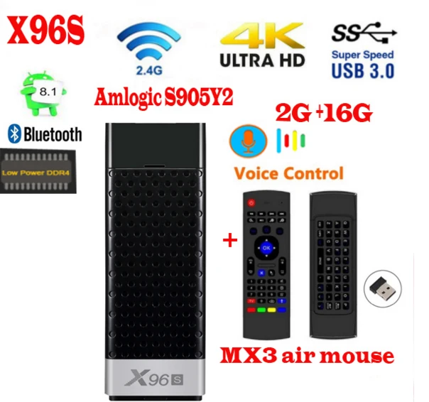 

X96S Smart movies & tv box Android 8.1 Quad Core Amlogic S905Y2 Wifi 4G RAM 32GB ROM Bluetooth 4.2 4K HD Smart TV Stick PK H96