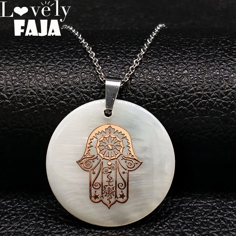

2019 Hamsa Hasnd Shell Stainless Steel Chain Necklace for Women Rose Gold Color Necklace Jewelry acero inoxidable joyeria N18400