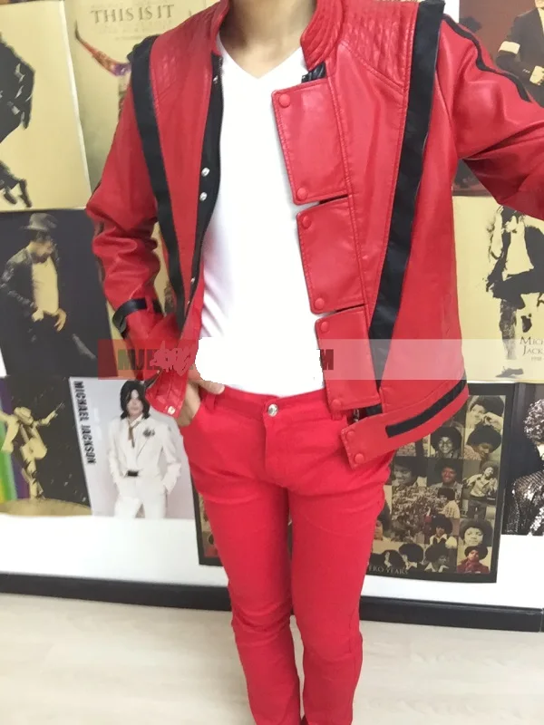 Custom Made Mj Free Shipping Michael Jackson Leather Thriller Red Jacket Pants And Free Billie Jean Glove Billie Jeans Leather Jacket Custommichael Jackson Pants Aliexpress