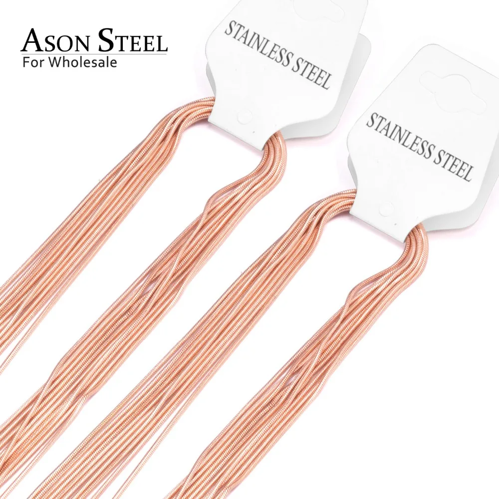 

ASONSTEEL Width 1mm Stainless Steel Snake Necklaces Rose Gold Color 10pcs/lots Chains Necklaces Women Wholesale DIY Pendants