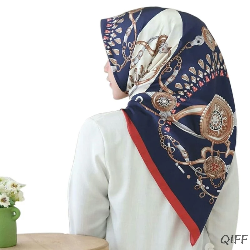 22 цвета, малайзийский мусульманский хиджаб, Женский искусственный шелк, цветной геометрический цветочный квадратный платок, шарф, исламский головной платок, платок 90 см - Цвет: 6EE701922-K