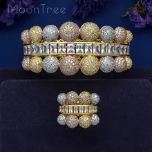 MoonTree Luxury Ball Connected Full Mirco Paved Microl Zirconia Geometry Design Women Bracelet Bangle Ring Set Dress Jewelry