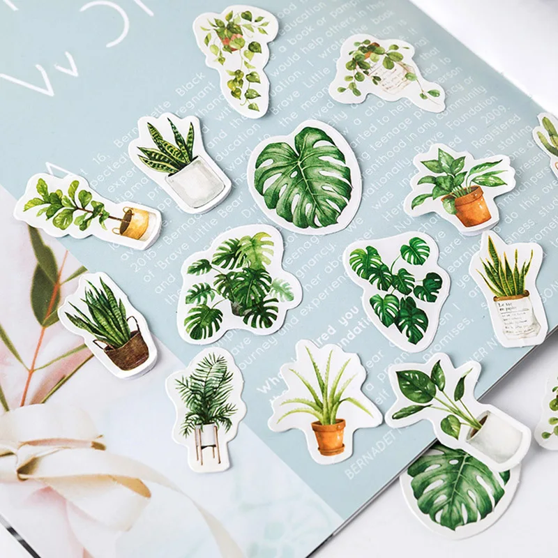 

45Pcs Cartoon Green Plants Stickers Cute Stationery Stickers Bullet Journal Paper Sticker For Kids DIY Scrapbooking Diary Albums