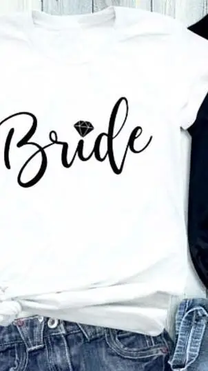 Новая футболка, эстетическая майка с рисунком невесты, буква со стразами, с принтом, футболка для невесты, со стразами, топы в комплекте, женский подарок, хлопок - Цвет: white
