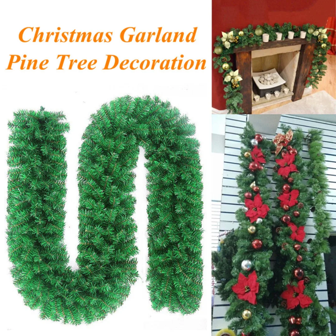 PVC Long Green Christmas Pine Garland Wreath Ornament Xmas Fireplace Tree Decor