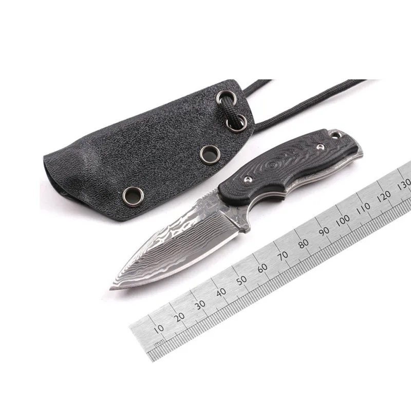 

Damascus Mini Pocket Knife G10 Handle Outdoor Camping Tactical Survival Knife Small Fixed Knives Free shipping