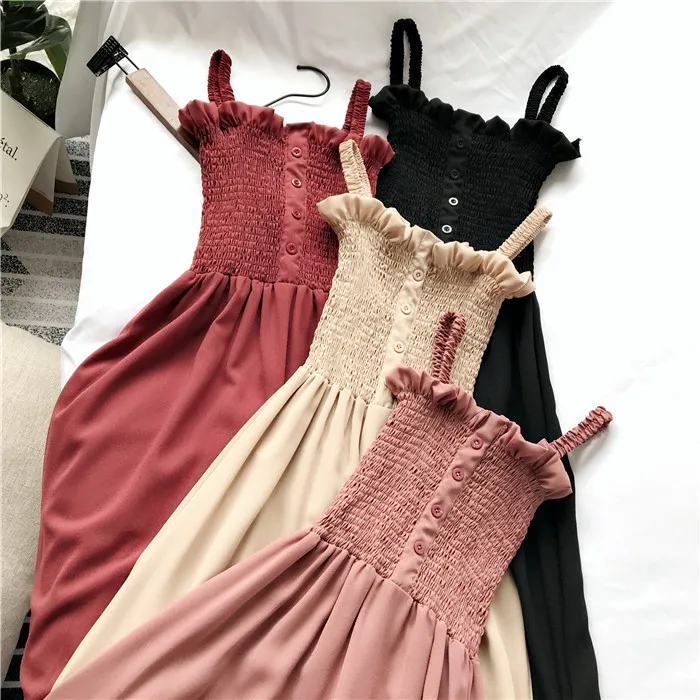 2019 New Women's Summer Dress Chiffon Female Thin Strap Beach Wearing