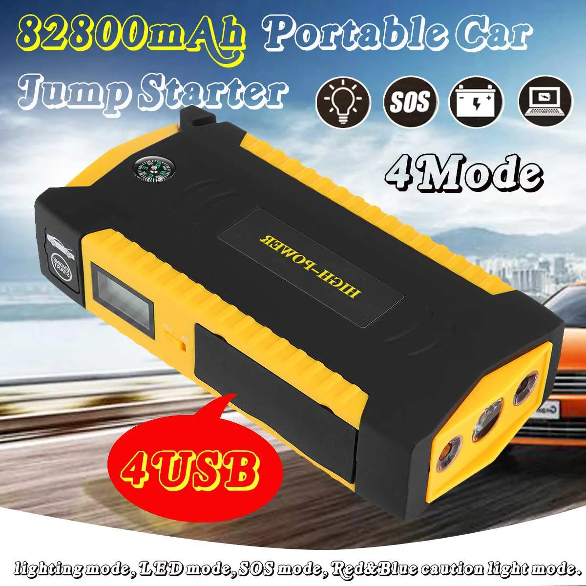 

82800mAh Portable Car Jump Starter Car Battery Booster Charger 4USB Multifunctional Power Bank Starting Device 12V 600A New