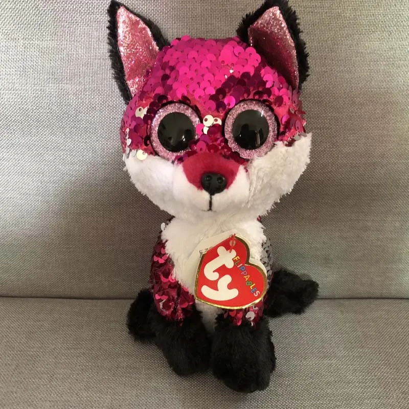 

Ty Flippables 6'' 15cm JEWEL Sequin Fox Dinosaur Plush Regular Soft Big-eyed Stuffed Animal Collection Doll Toy