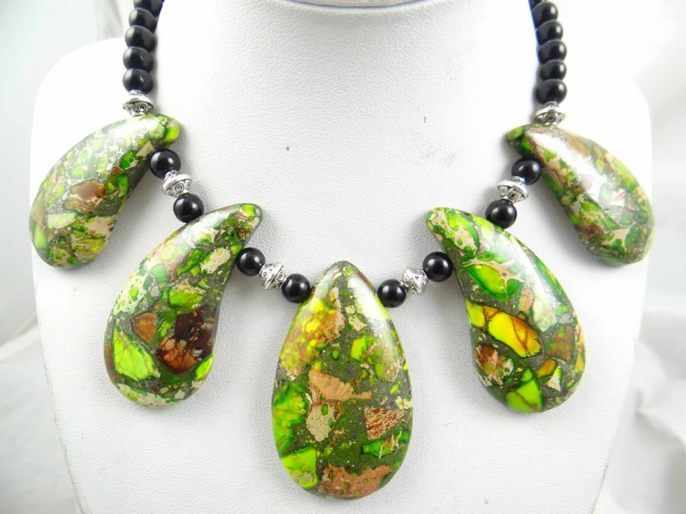 

Fashion Natural Onyx green Sea SEDIMENT Stone Pendants Chains Handmade Gem Jewellery Necklace For Women Fine Jewelry