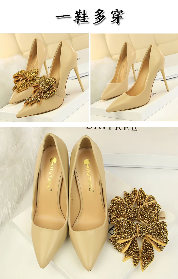 Элегантные свадебные туфли с украшением в виде бабочки новые осенние модные женские туфли-лодочки с острым носком женские туфли из искусственной кожи на высоком каблуке