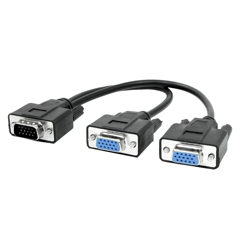 VGA 15 Pin Male to 2 Female Plugs Computer Connector Cable Black | Электроника