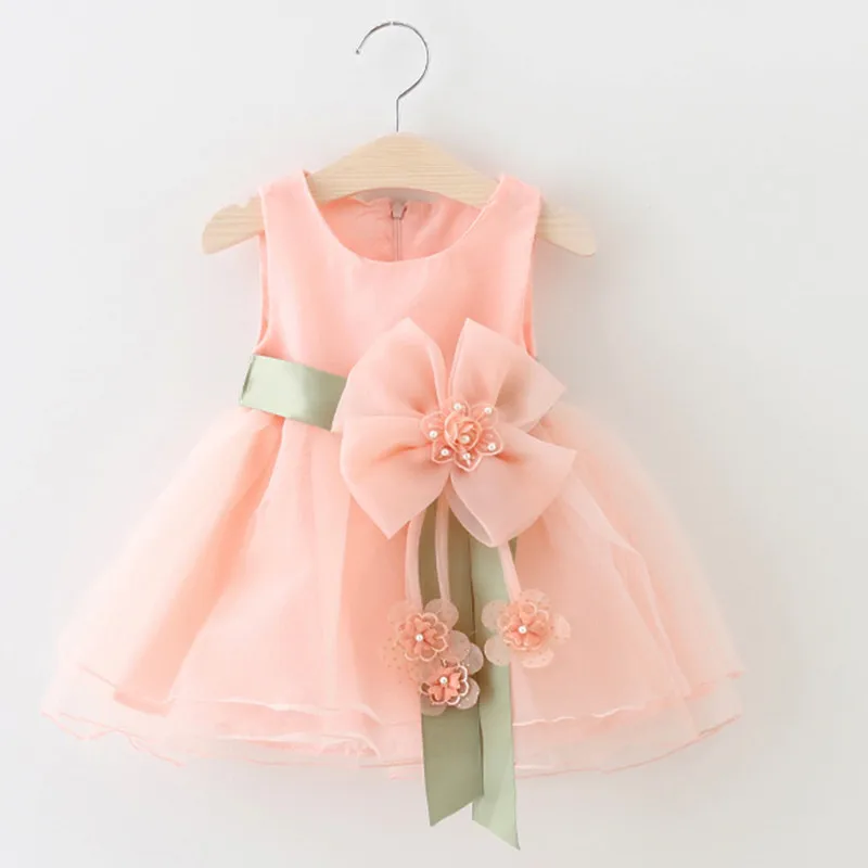 

2018 New Summer Style Baby Dress Sleeveless Newborn Children Princess Clothing Flower Bow 1 Year Birthday Dress