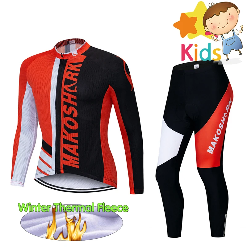 

Children's Thermal Fleece Cycling Jersey Set Long Sleeve Cycling Clothing Set for Kids Pro Team Maillot Ropa Ciclismo Uniform