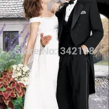 Фрак смокинг жениха Черный тупым лацкан шафер жених мужские свадебные костюмы/форма/Жених(куртка+ брюки+ галстук+ жилет