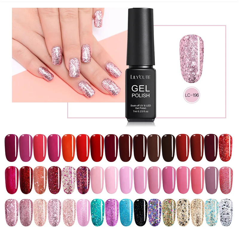 

LILYCUTE 7ml Nail Polish Gorgeous Wine Red Glitter Color Nail Gel Polish Vernis Semi Permanent Gel Lak Varnishes Gel polish