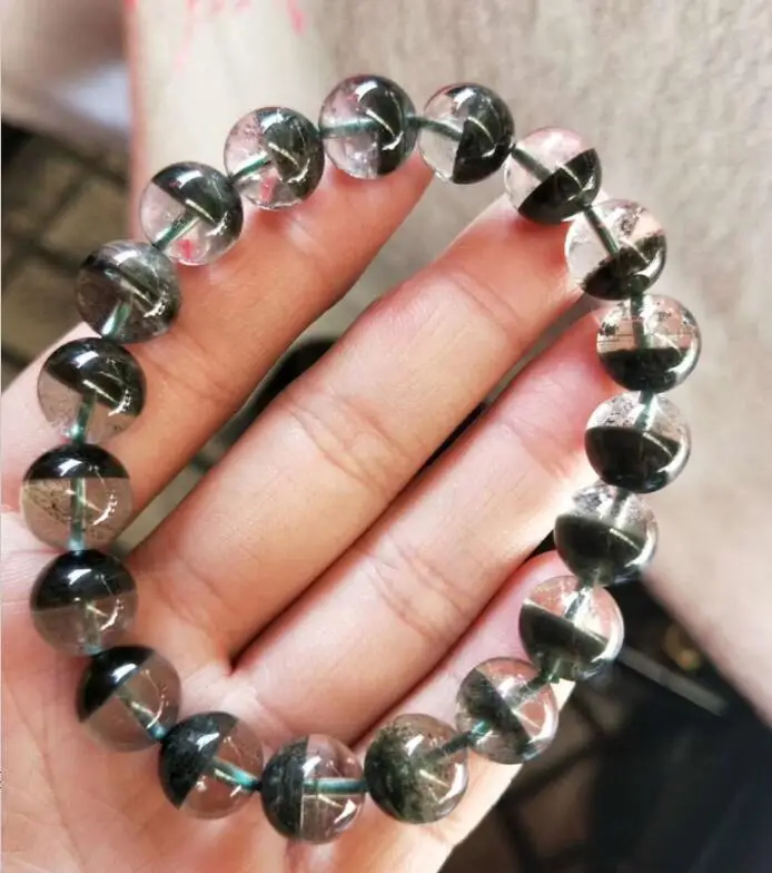 

Free Shipping AAA 100%Natural 12mm Green Ghost crystal Round Bead Bracelet