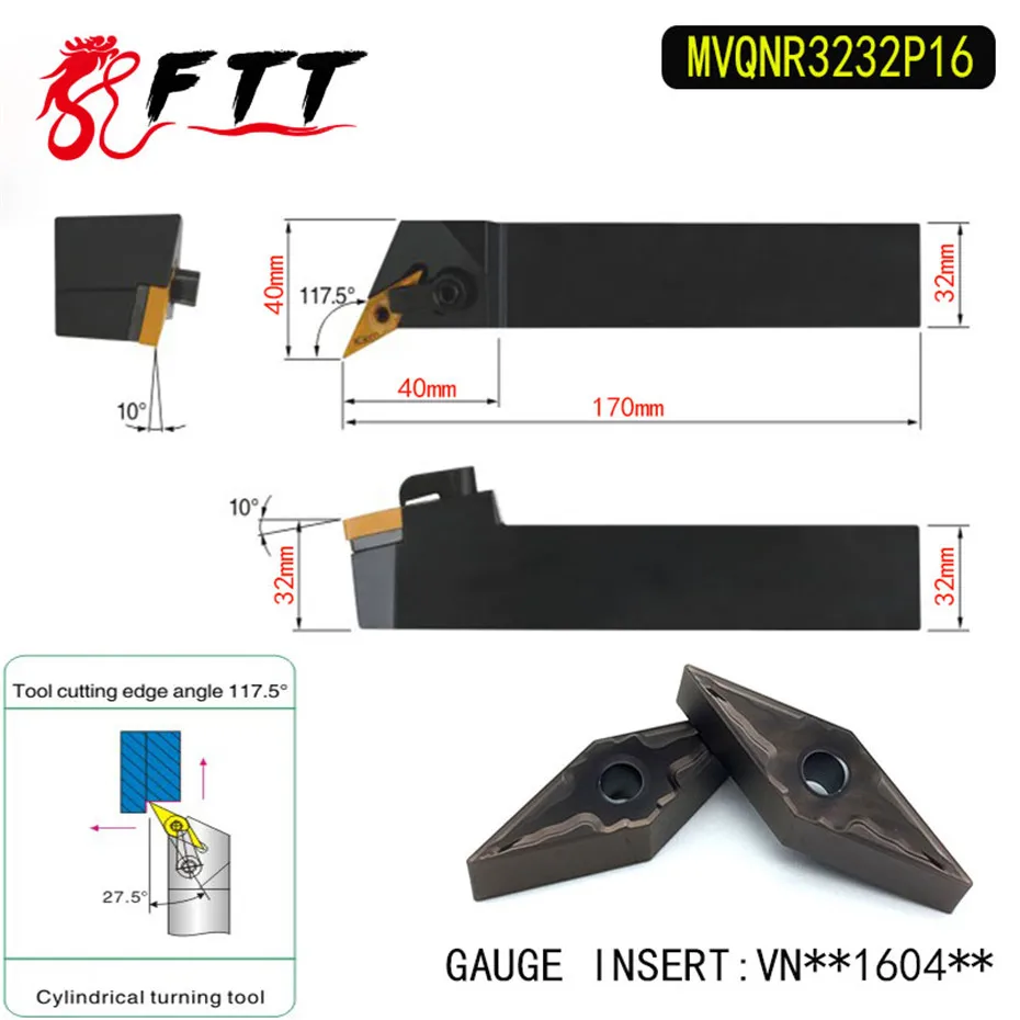 Mvqnr3232p16 117.5 градусов внешняя Расточные Инструменты держатель для vnmg160404 vnmg160408 используется на станках с ЧПУ Токарные станки машины