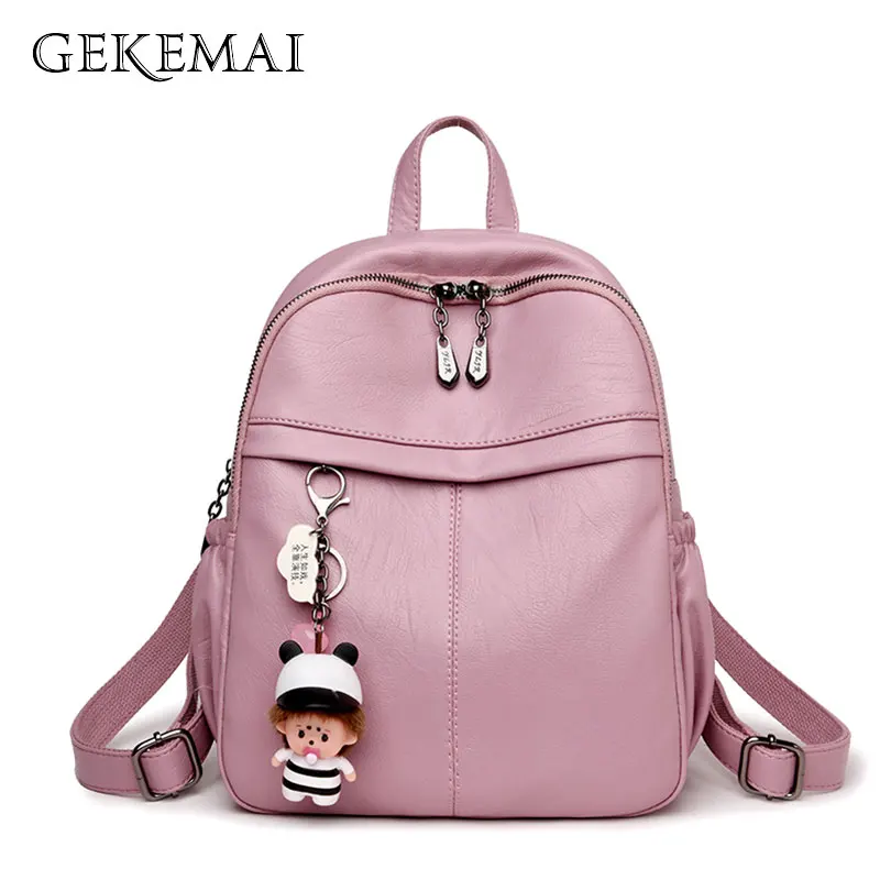 

Brand Female Cute Pendant Backpack Women Sheepakin Leather School Backpack for Teenager Girls Sac A Dos Travel Backpacks Kanken