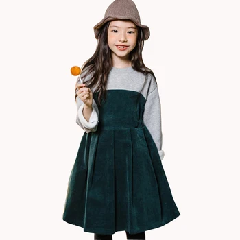 

2018 fall winter thick warm big girls dress teens fashion patchwork corduroy dresses fleece kids party frocks christmas vestidos