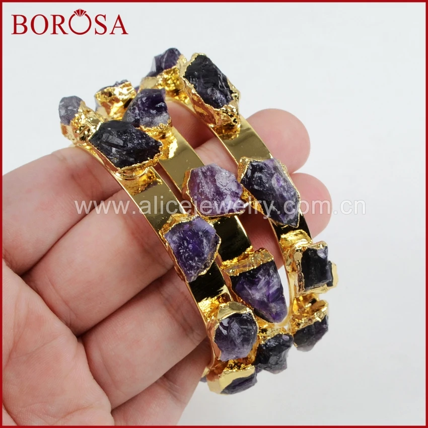 BOROSA натуральный фиолетовый кристалл Drusy браслет для женщин золотой цвет 7
