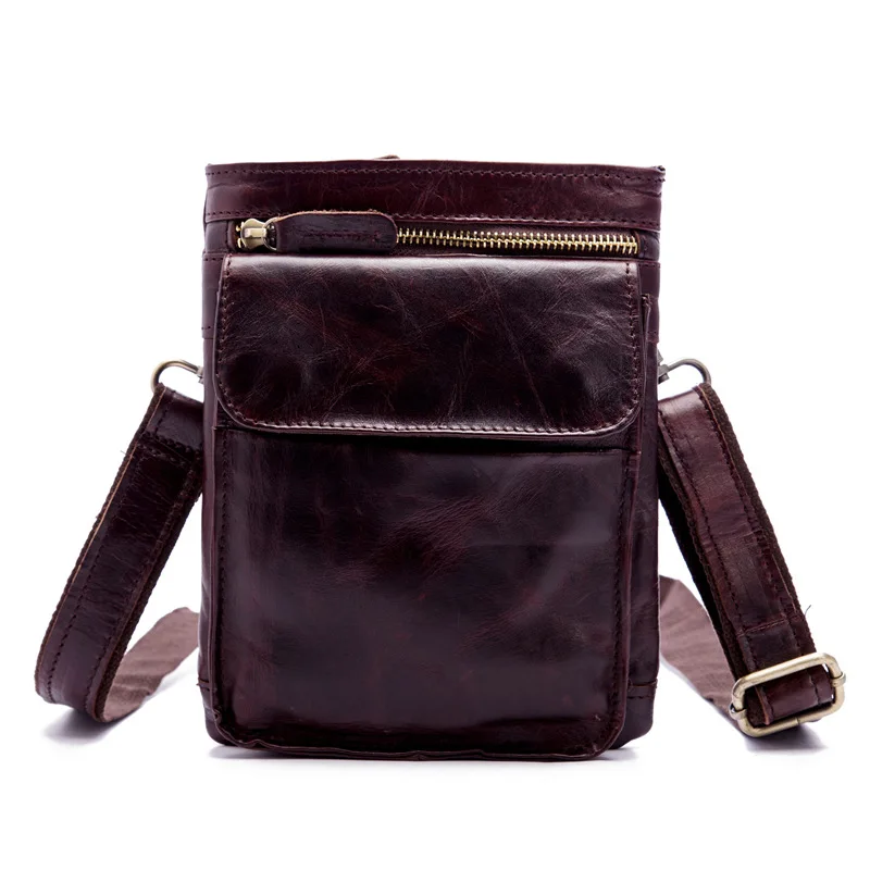 

New men's leather pack oil wax leather single-shoulder bag trouser head hanging bag mobile phone bag oblique cross-pack retro