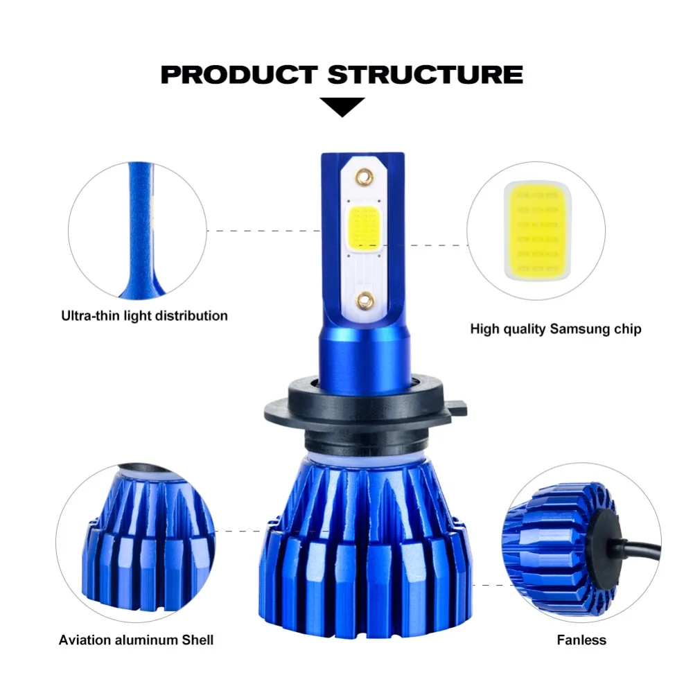 Aceersun 2 шт. 9005 HB3 9006 HB4 H11 H4 H7 Led H1 авто фар 72W фары для 8000LM 6500 к автомобильной лампы COB светодиодный чип 4300 K H3 без вентилятора