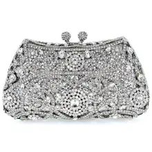 DC1989 Crystal Flower Silver Color Metal Evening Wedding Bridal Party Night Purse Clutch Bag Women Handbag FREE SHIPMENT (0812)