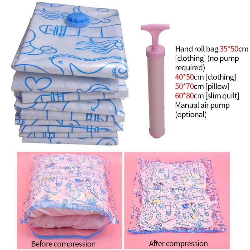 تخزين أكياس مكنسة للملابس مضغوط طوي حجرة منظم خزانة السفر شفافة المنزل حقيبة الفضاء دليل مضخة هواء