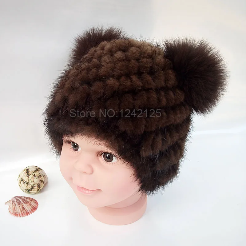 

New autumn winter Parent-child kids girl boy children mink fur hat cute warm real Fur Princess winter mink fox fur pompom hats