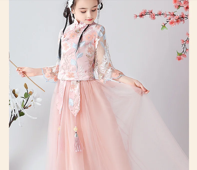 Детские дизайнерские костюмы Hanfu с вышивкой, традиционная китайская династия, древнее платье, сказочный танцевальный костюм, Рождественский подарок ZL05