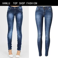 HANLU women skinny Jeans pants Women low waist Elasticity Pencil jeans ladies cuffs denim pants Ripped Jeans For Women