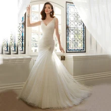 Custom Made Novia Ivory/White Satin Beading Crystal Lace Mermaid Wedding Dress Vestido De Casamento