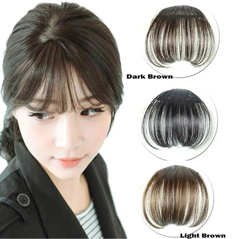 

Hot Women Clip Bangs Hair Extension Fringe Hairpieces False Synthetic Hair Clips Front Neat Bang wyt77