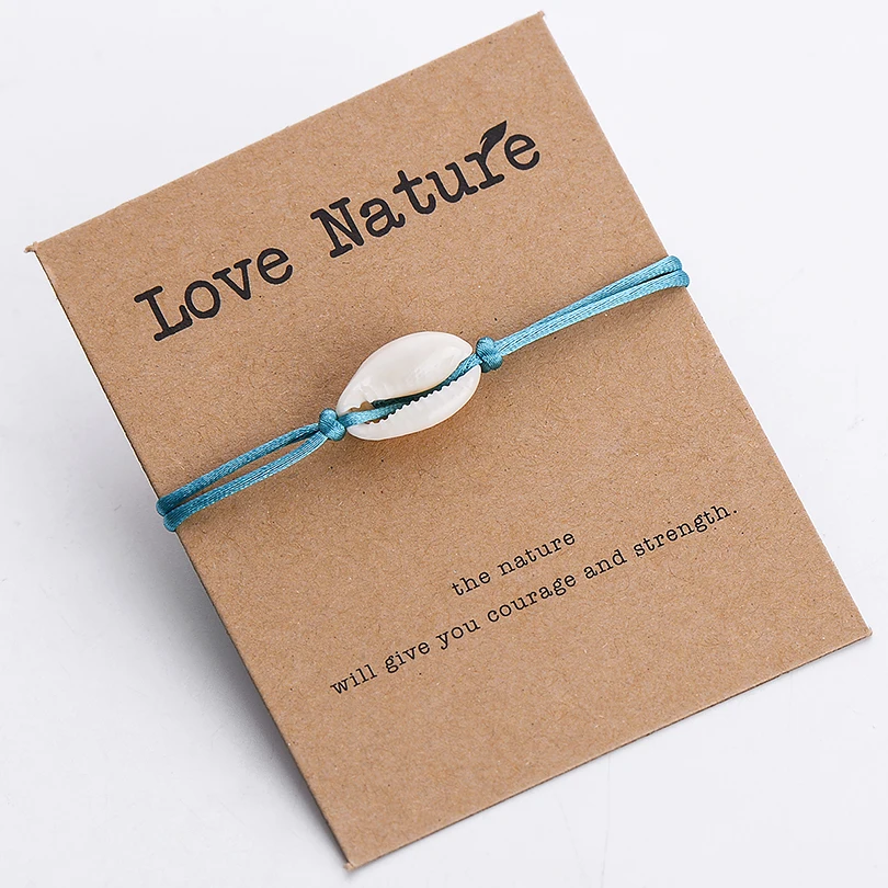 Pipitree любовь Природа оболочки браслет из крафт-бумаги карты желаний подарок ручной работы красные браслеты для женщин мужчин детей ювелирные изделия