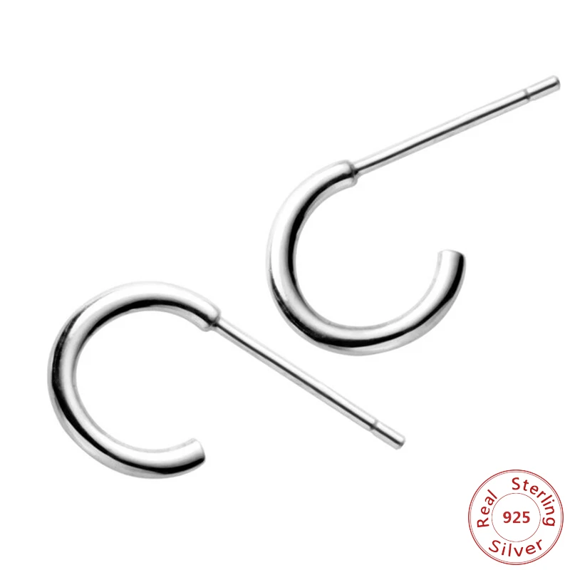 Минималистичный шик 925 стерлингового серебра маленькие серьги-гвоздики для женщин Стерлинговое Серебро-ювелирные изделия Геометрическая изогнутая серьга Bijoux