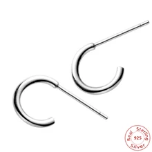 Минималистичный шик 925 стерлингового серебра маленькие серьги-гвоздики для женщин Стерлинговое Серебро-ювелирные изделия Геометрическая изогнутая серьга Bijoux