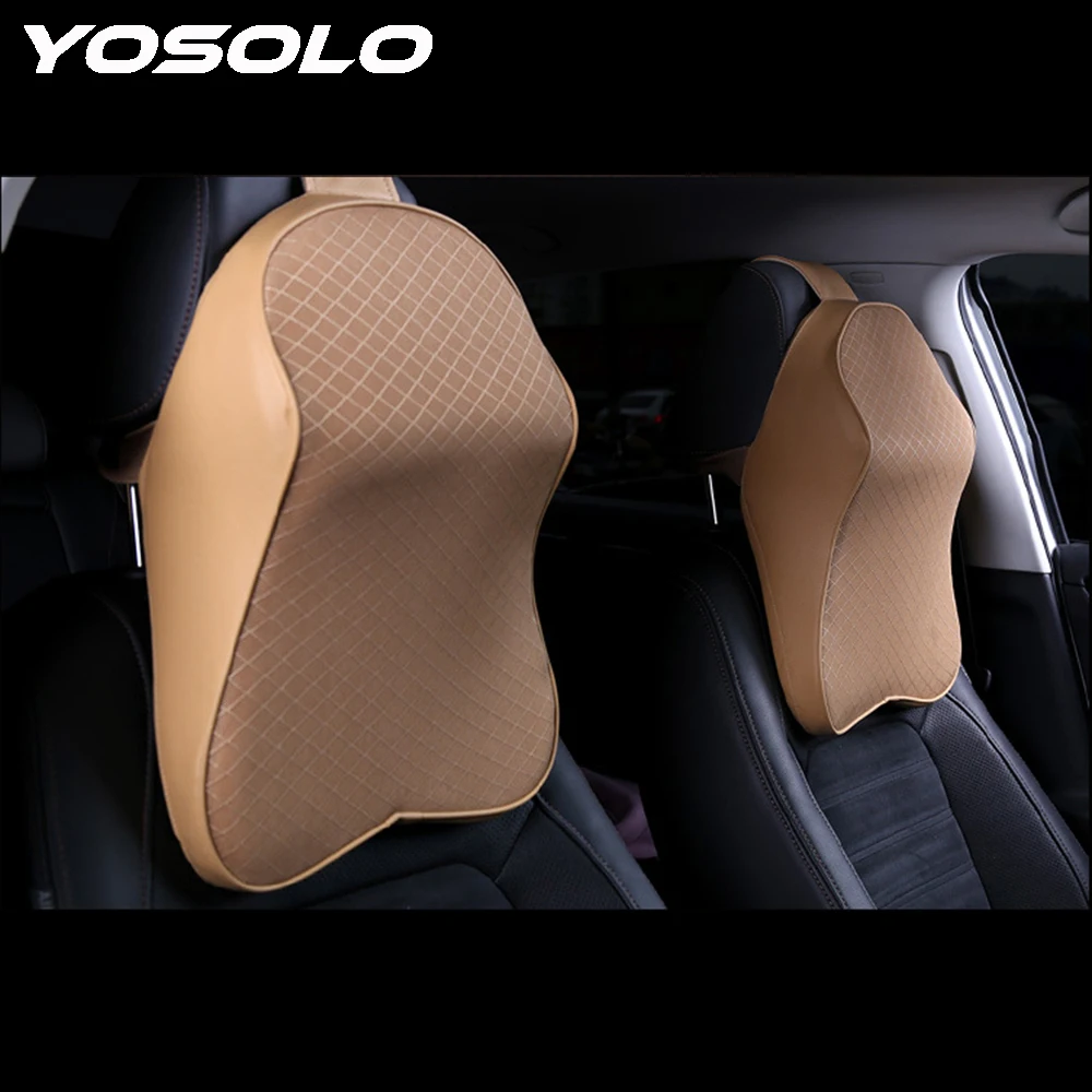 

YOSOLO Car Neck Pillow For 4 Season Leather Head Restraint Car Styling 3D Space Memory Foam Auto Headrest Neck Rest Cushion