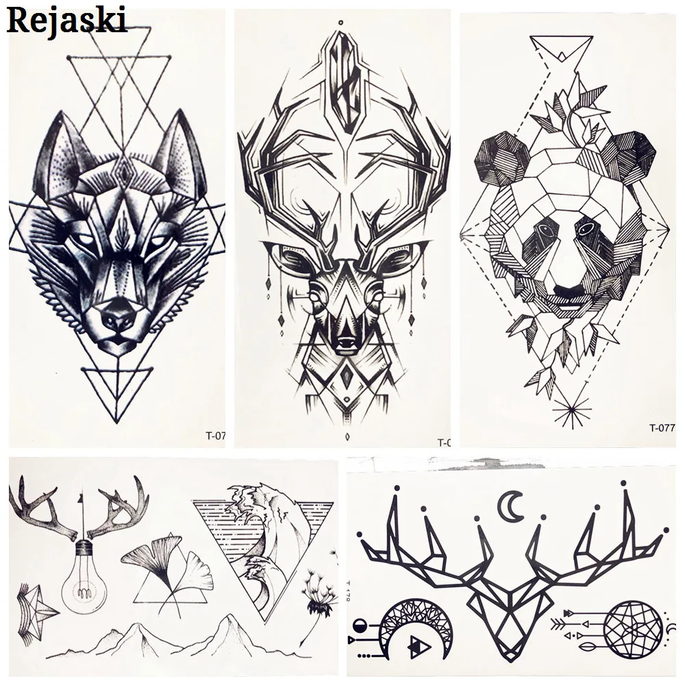 Aliexpresscom Buy 25 Pattern Geometric Wolf Deer Temporary Tattoo