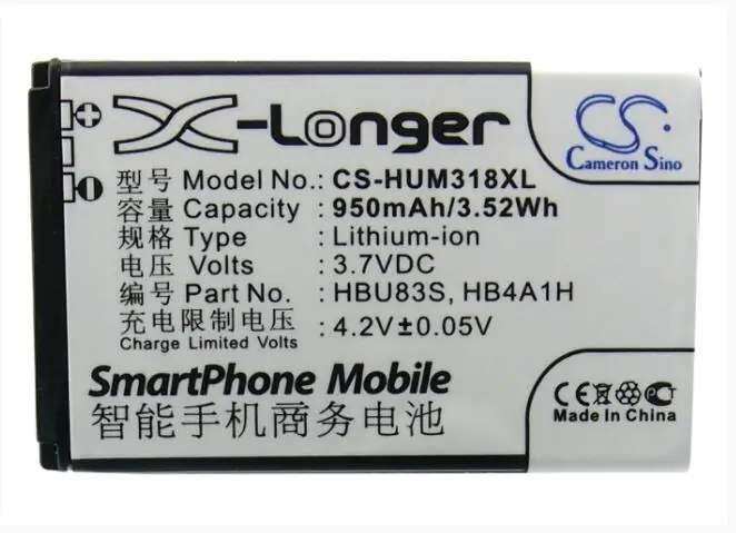 Аккумулятор Cameron Sino 950 мАч для AT&T GoPhone U2800A HUAWEI HWM636 METROPCS M318 M635 HB4A1H HBU83S|Аккумуляторы