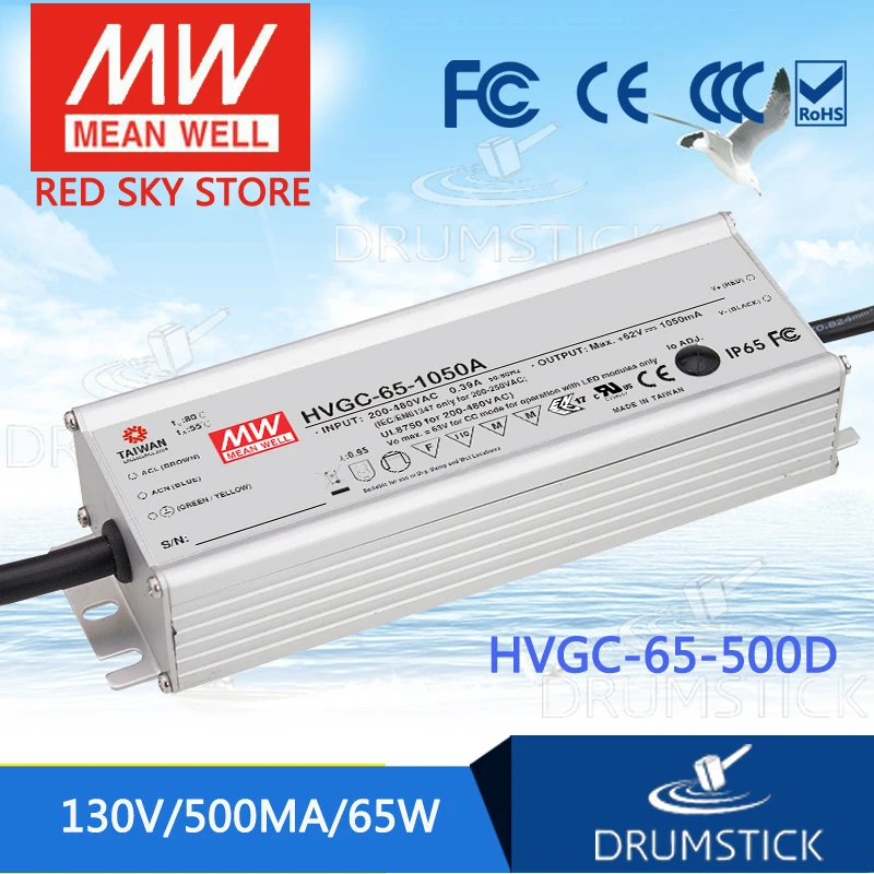 

MEAN WELL HVGC-65-500D 13 ~ 130V 500mA meanwell HVGC-65 65W Single Output LED Driver Power Supply D Type