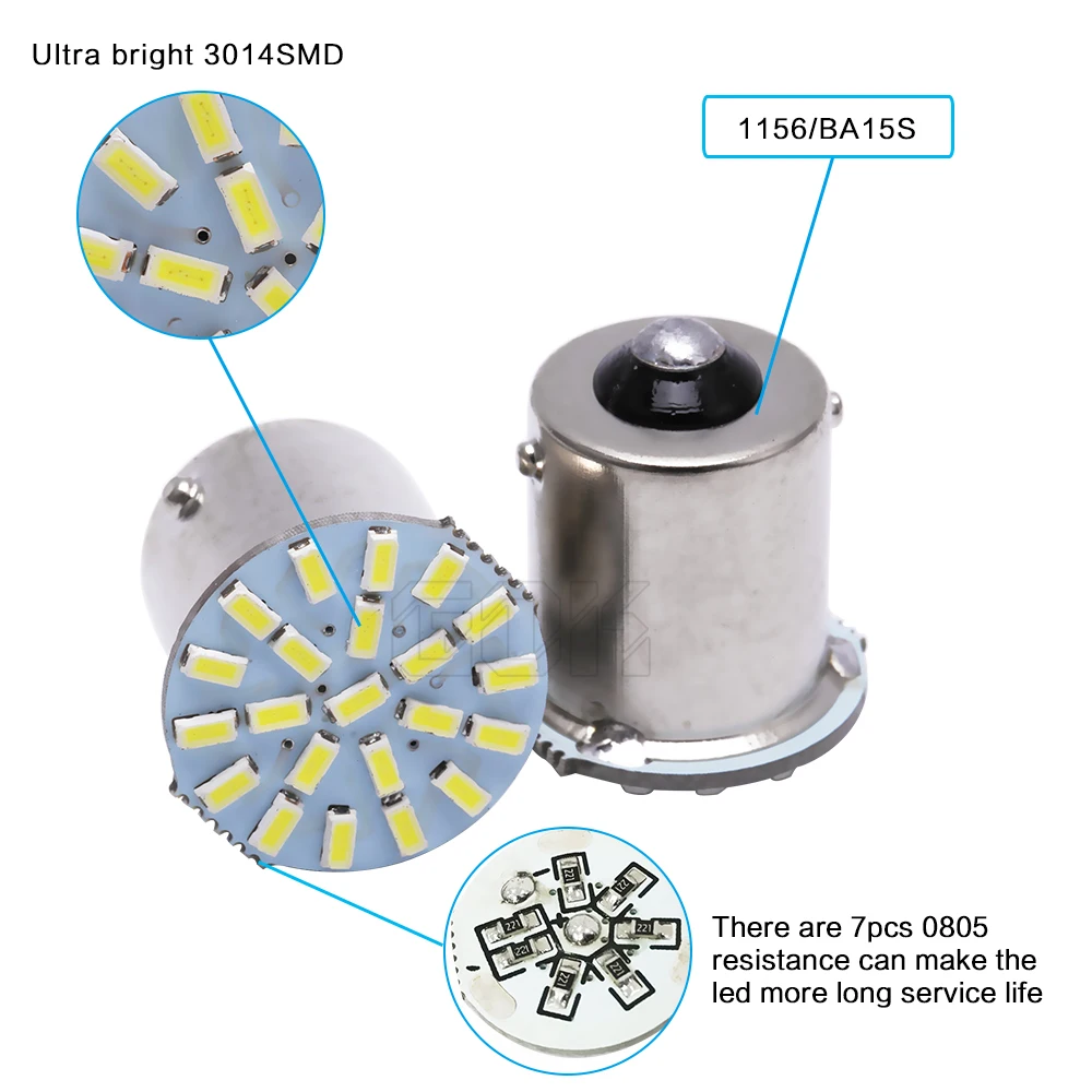 50 шт./лот автомобильная светодиодная лампа 1156 1157 Led BAY15D Ba15s 22smd 3014 сигнал поворота