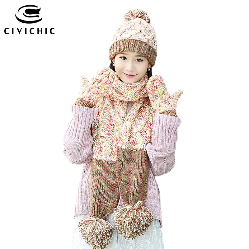 Женская трикотажная шапка с шарфом и перчаткой помпоном|scarf glove|hat scarf glovesknitted hat |
